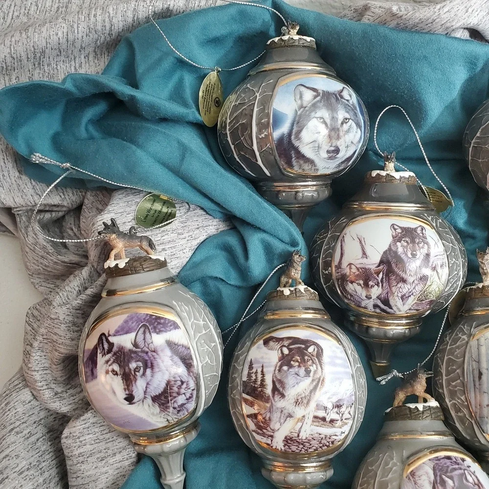 20 Pc Bradford Exchange‎ Voices of the Wilderness Wolves Porcelain Ornaments VTG